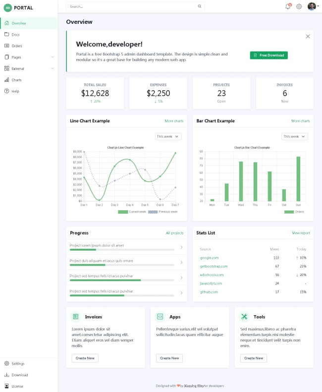 Bootstrap5管理仪表板模板