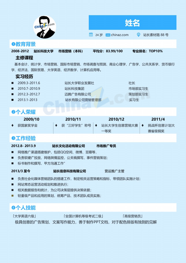 市场营销本科应聘简历模板