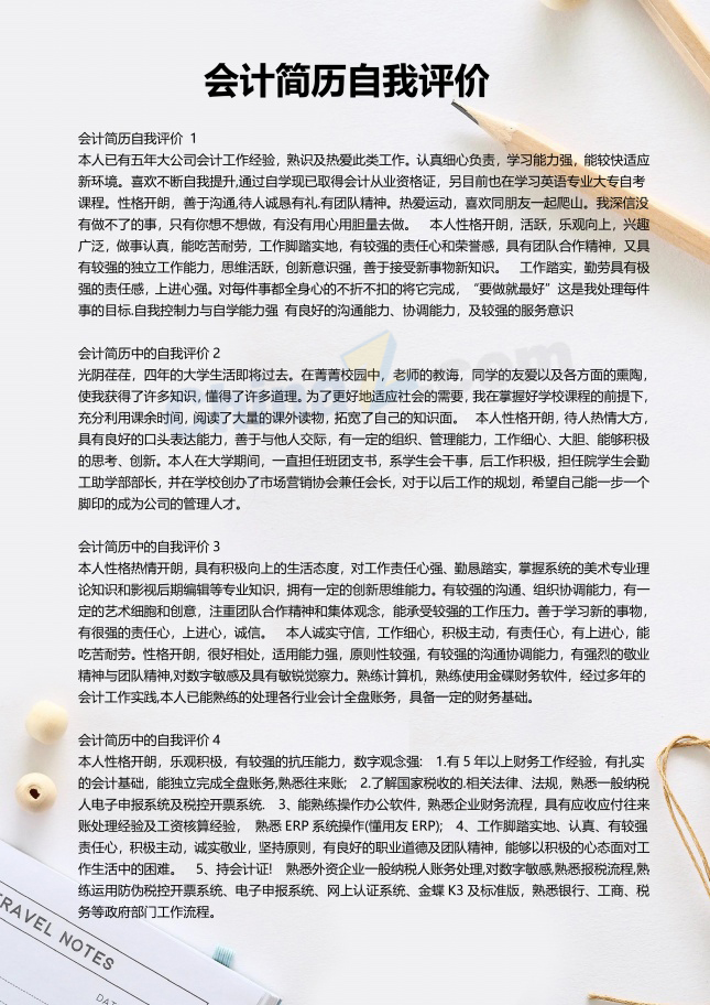 极简风会计简历自我评价