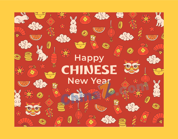 手绘中国新年背景矢量图