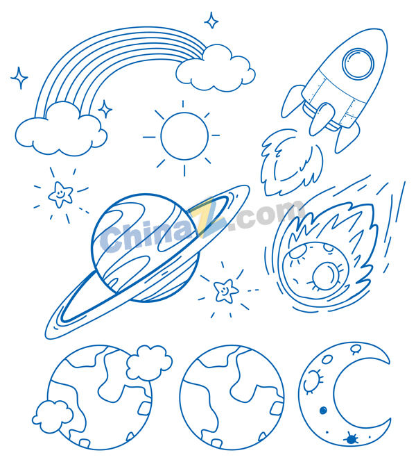线描宇宙太空元素插画