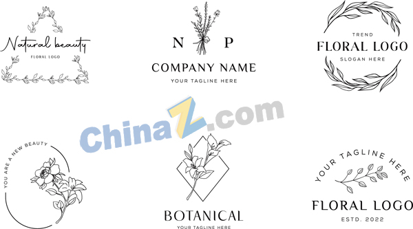 线描自然植物标签矢量