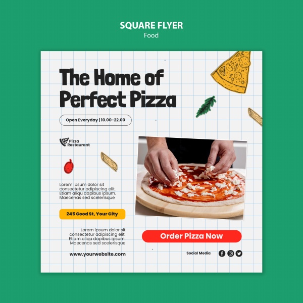 方形披萨美食宣传单PSD