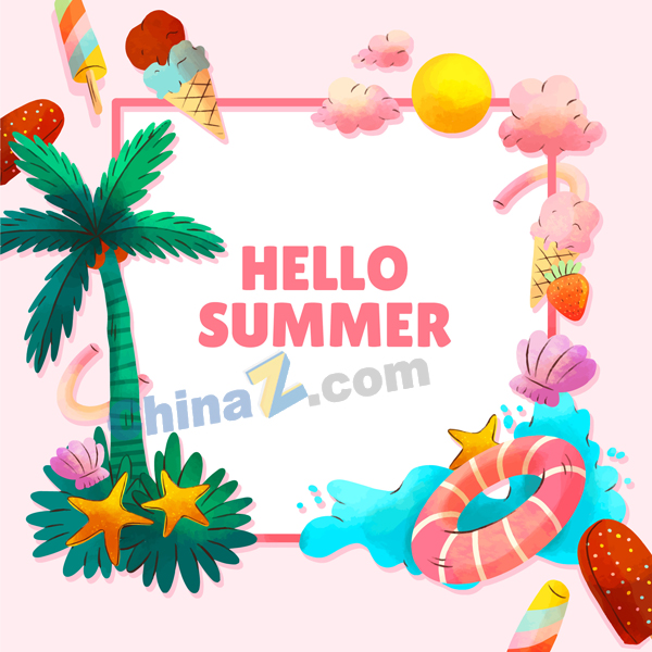 你好夏天矢量边框素材