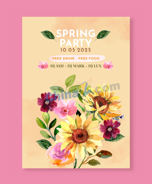 春日水彩花卉海报模板设计
