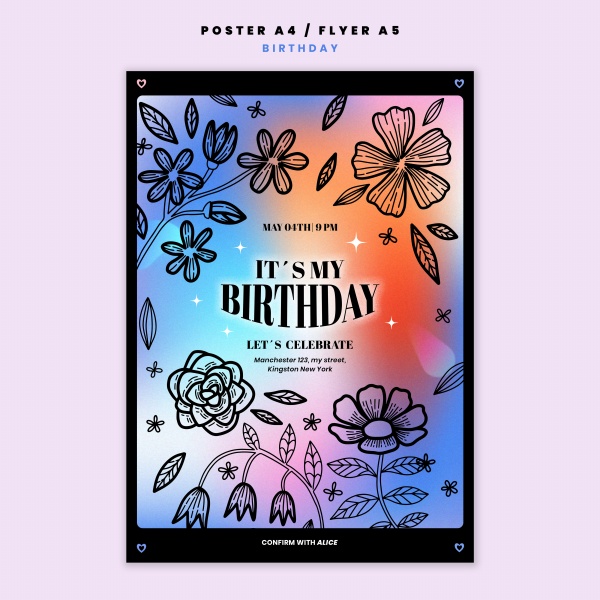 渐变生日庆祝海报模板