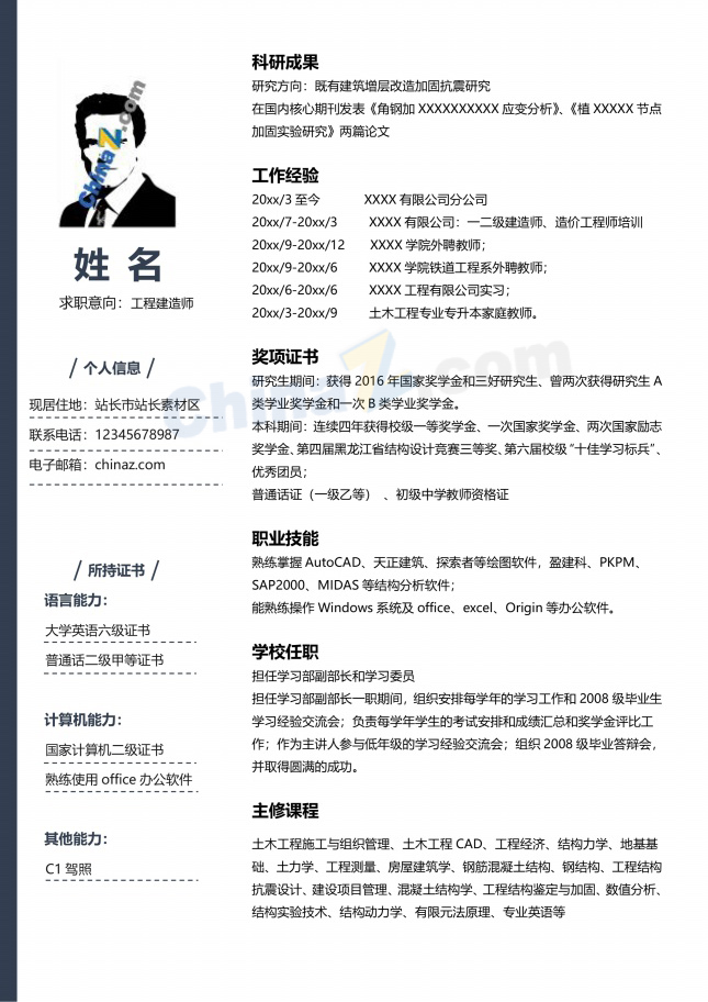工程建造师应聘简历模板范文