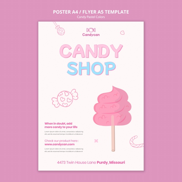 糖果商店手绘可爱插画海报