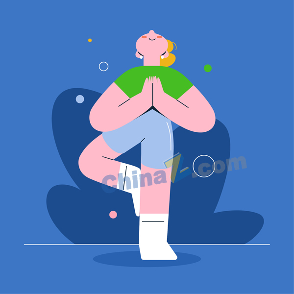 卡通瑜伽运动人物插画