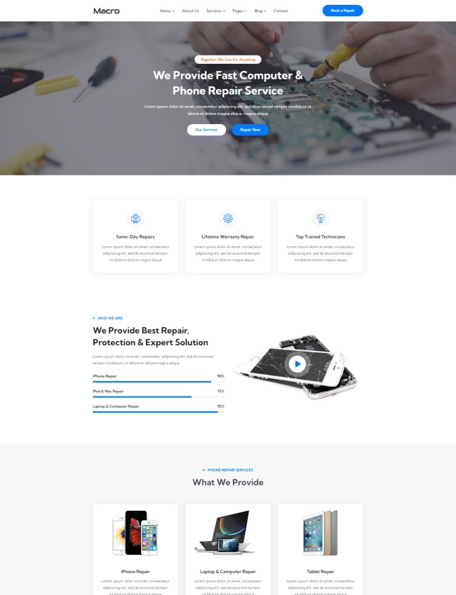 HTML5电脑电话维修服务网站模板