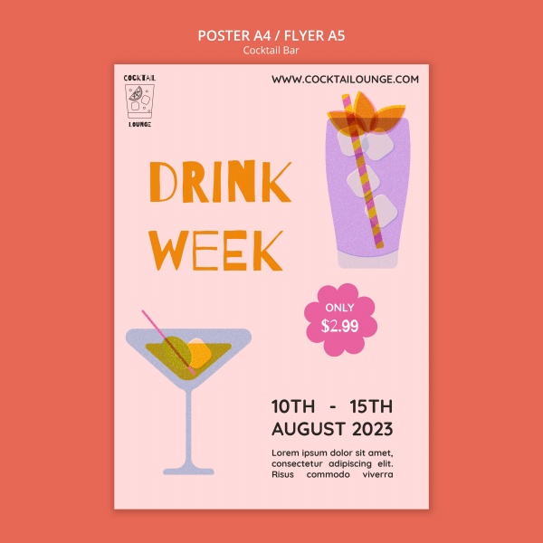 鸡尾酒酒吧宣传海报模板