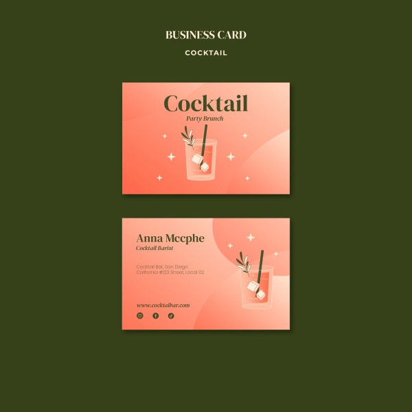 渐变鸡尾酒酒吧名片模板