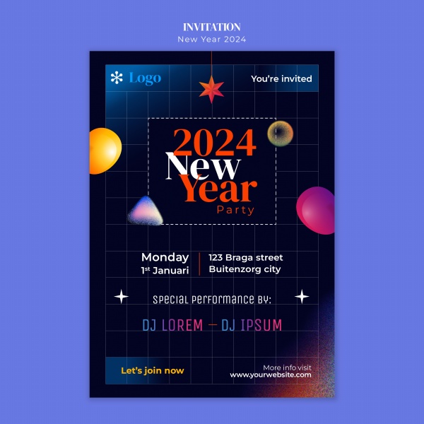 2024新年派对海报模板设计