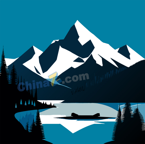 雪山和湖泊矢量风景图