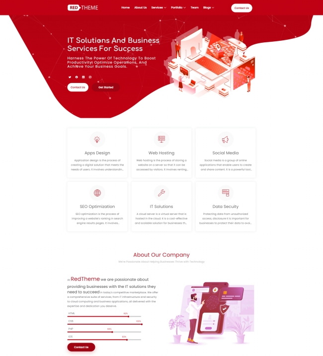 红色风格IT解决方案业务服务网站模板