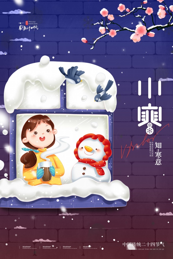 小寒节气卡通插画海报设计
