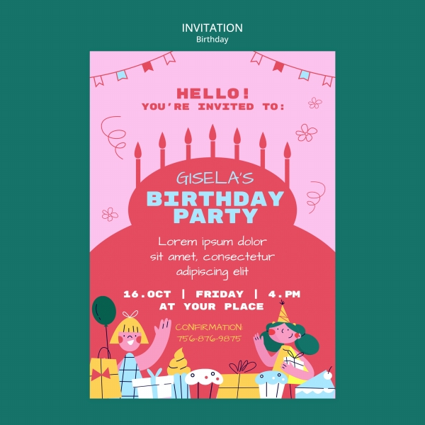 生日邀请卡通插画海报设计