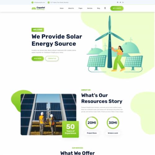 卡通扁平风格太阳能资源网站模板