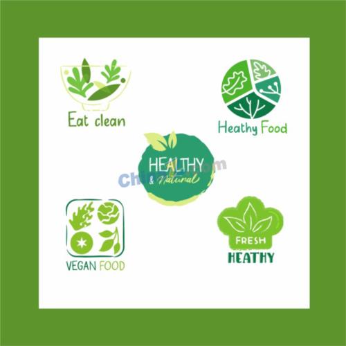 绿色平面健康食品标志设计矢量