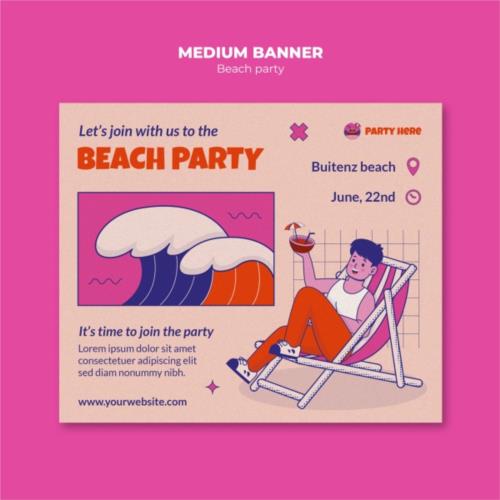 夏日沙滩派对中横幅banner设计