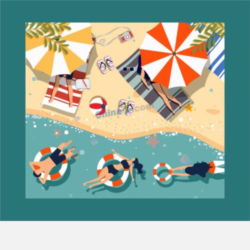 彩色卡通夏日沙滩人物矢量模板