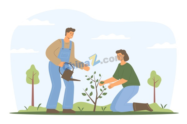 社区植树节活动插画矢量素材