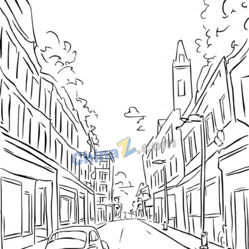 极简黑色线描城市街景矢量素材