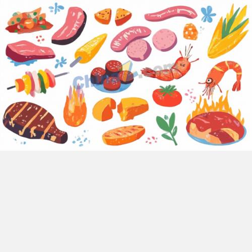夏日烧烤派对食物插画矢量素材