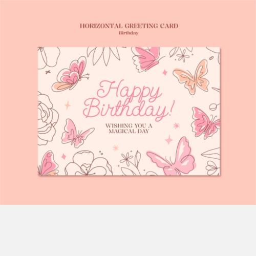 手绘风格蝴蝶生日卡片PS素材
