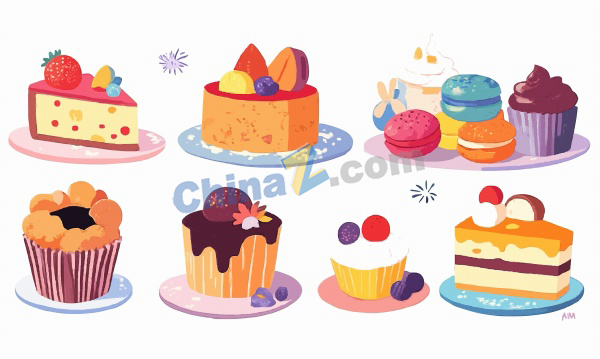 一套色彩缤纷甜品插画矢量素材