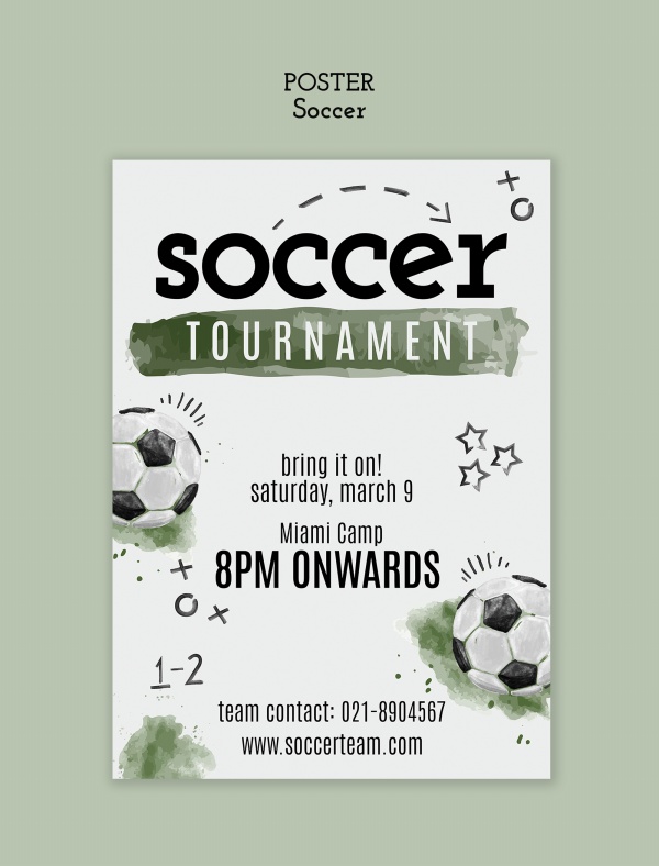 水彩风足球运动海报设计素材