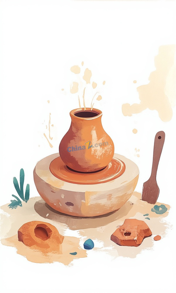 手绘风格陶艺制作插图矢量素材