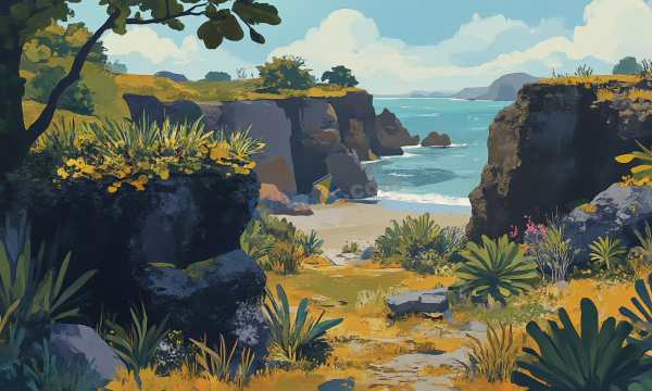 海岛沿岸热带植物矢量风光素材