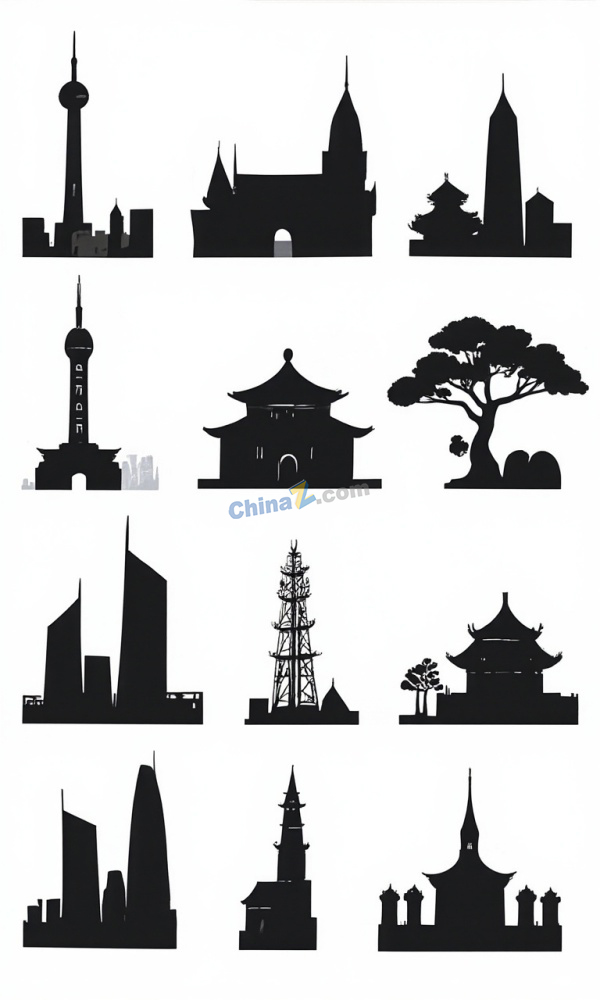 极简剪影中国城市地标矢量素材