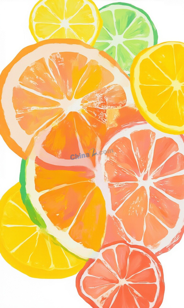 清新柑橘类水果切片矢量插图