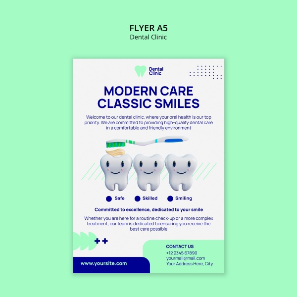 牙科诊所牙齿保健宣传单A5模板设计