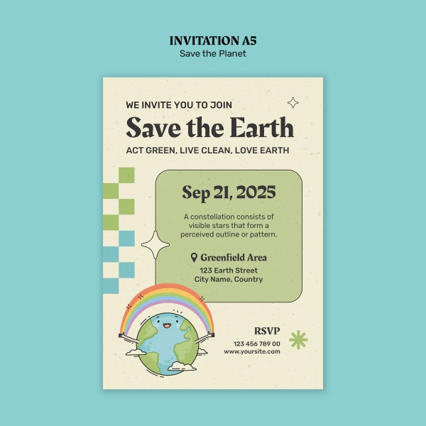 保护地球日主题邀请A5模板设计
