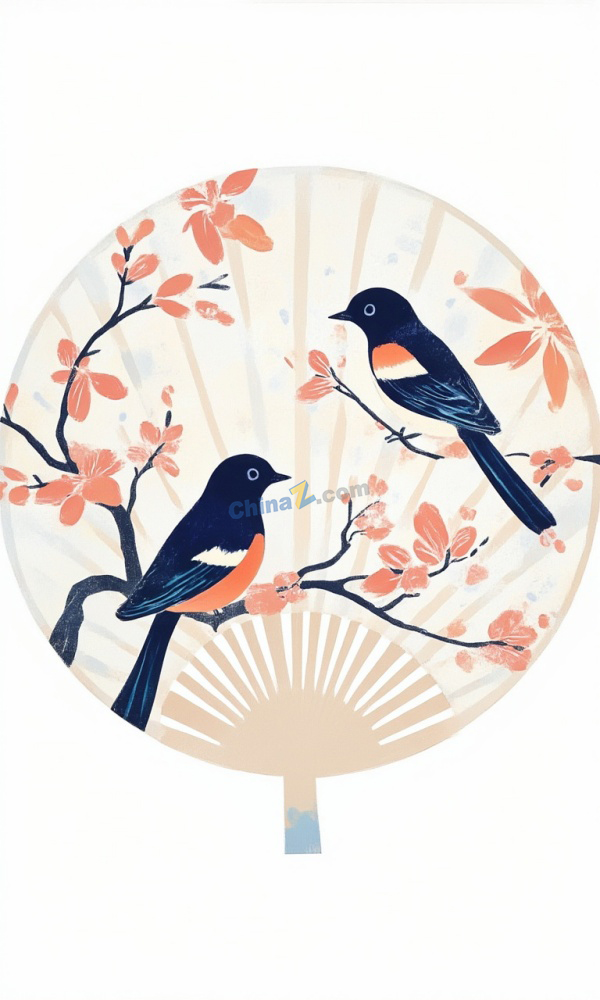 优雅中式古风团扇矢量插图