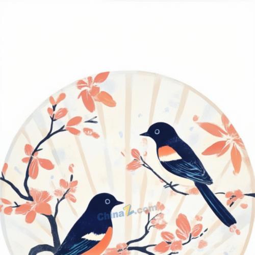 优雅中式古风团扇矢量插图