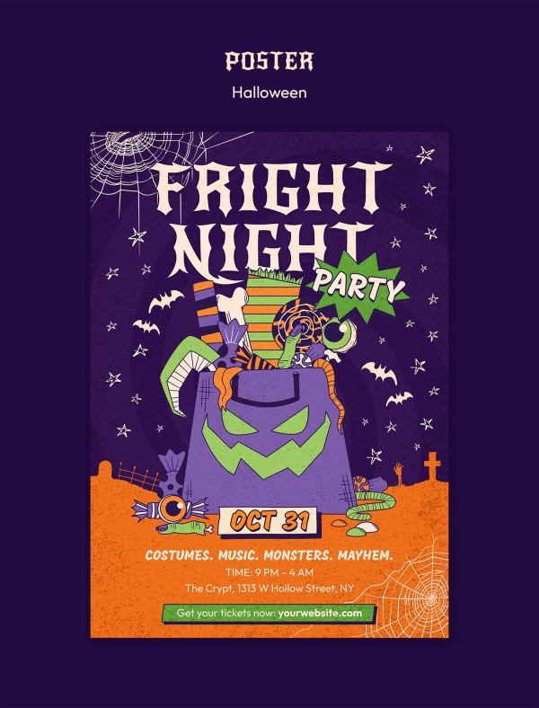 万圣节趣味插画风格海报设计