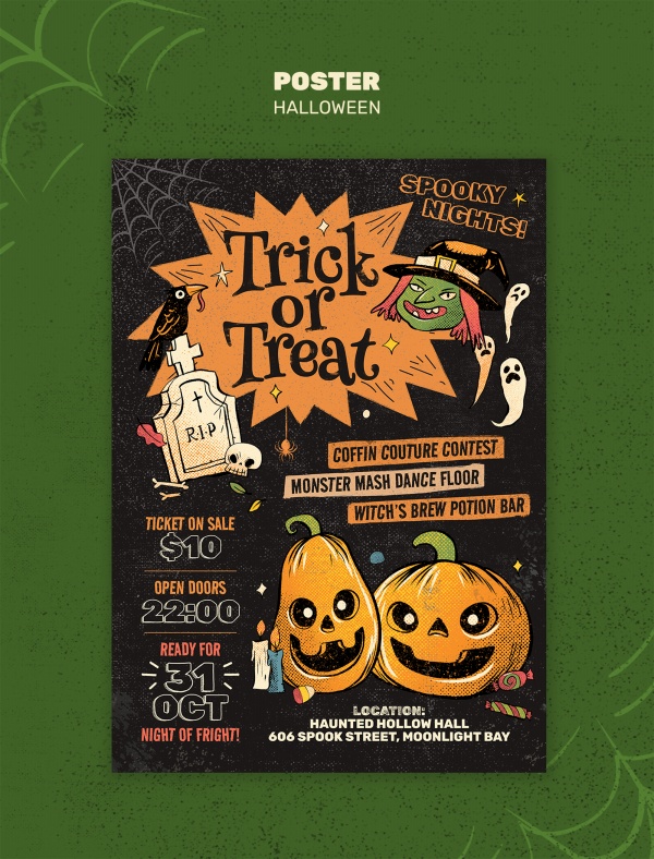 手绘插画风格万圣节海报PSD源文件