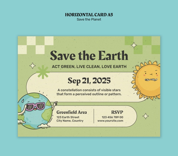 保护地球主题卡片A5模板